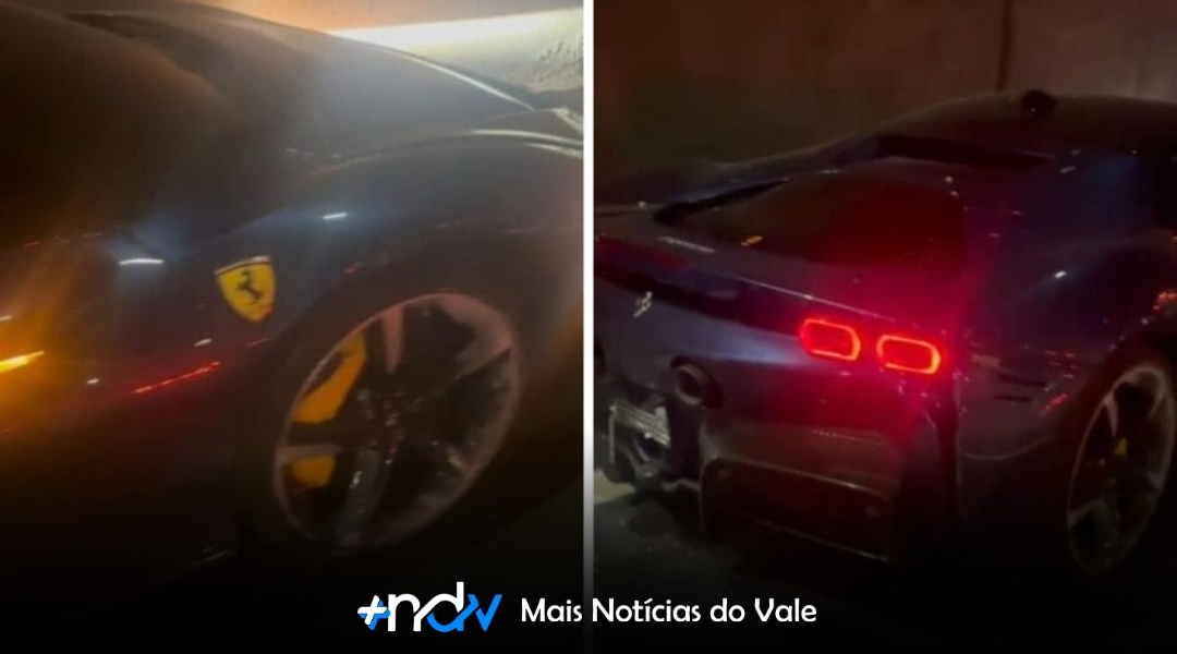 VÍDEO – Ferrari de R$ 5 milhões causa acidente e interdita túnel do Morro do Boi na BR-101
