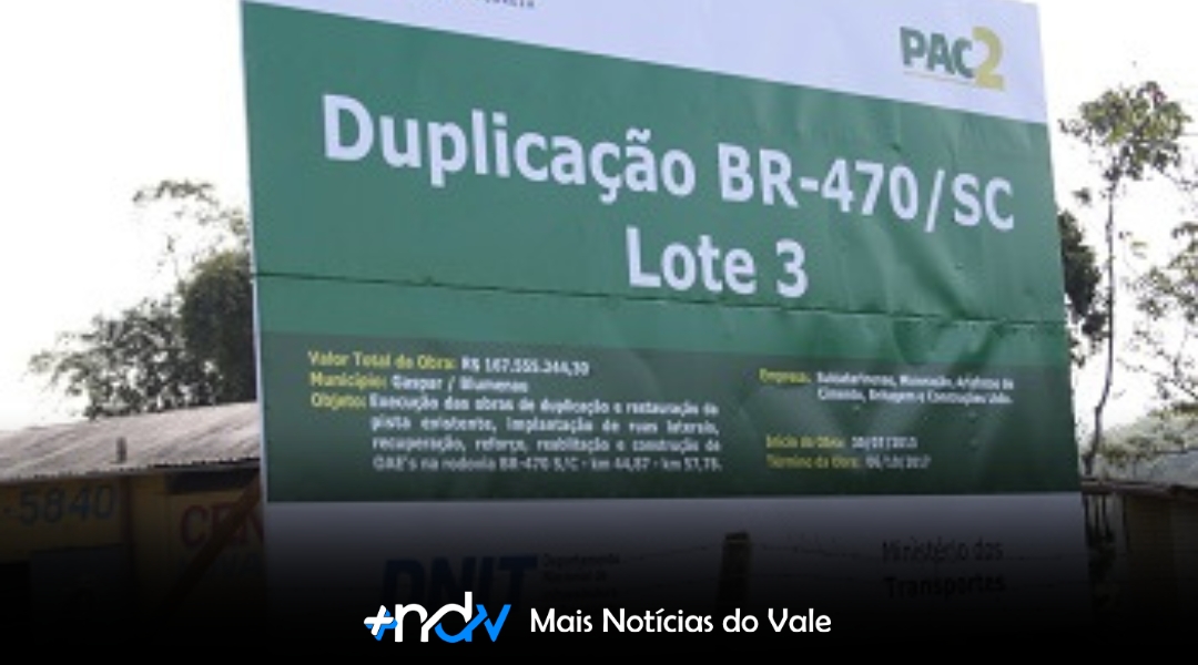 DNIT anuncia operação Pare e Siga na BR-470 em Gaspar a partir desta quinta-feira