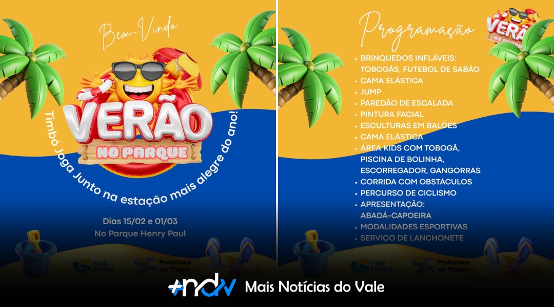 Timbó promove mais uma edição do “Verão no Parque” neste domingo