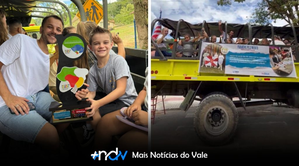 Escola Encano Central recebe prêmio nacional e celebra com passeio em caminhão dos bombeiros
