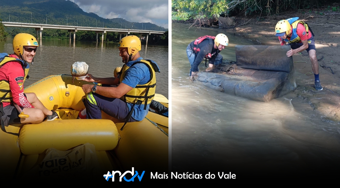 Ação conjunta retira cerca de 150 kg de lixo das margens do Rio Itajaí-Açu em Indaial