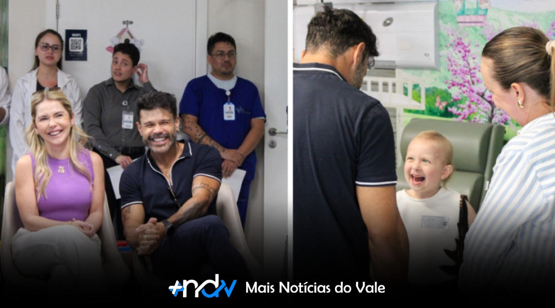 Marcos (da dupla Marcos e Belutti) emociona crianças em visita à oncologia em Blumenau