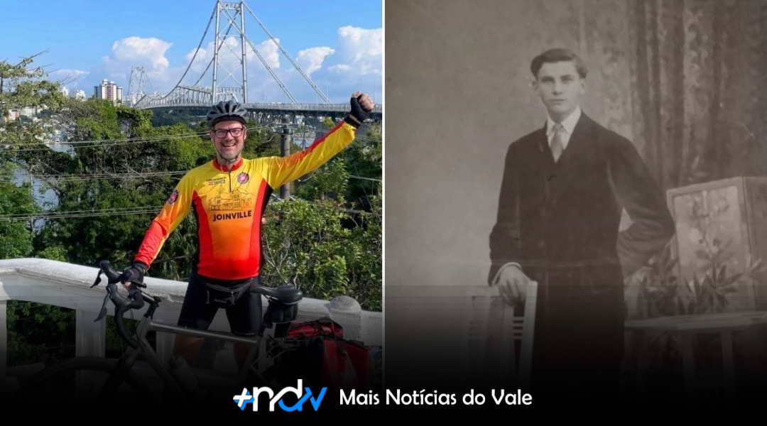 Joinvilense refaz viagem de bicicleta do bisavô para celebrar centenário da Ponte Hercílio Luz