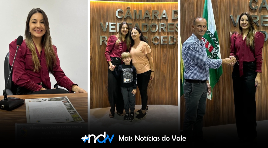 Talía Mattedi assume como vereadora na Câmara de Rio dos Cedros e destaca compromisso com a comunidade