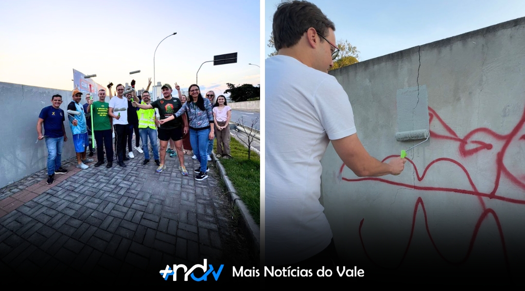 Ponte Zelir Tirol recebe pintura e limpeza após ação voluntária organizada pelo ex-prefeito André Moser