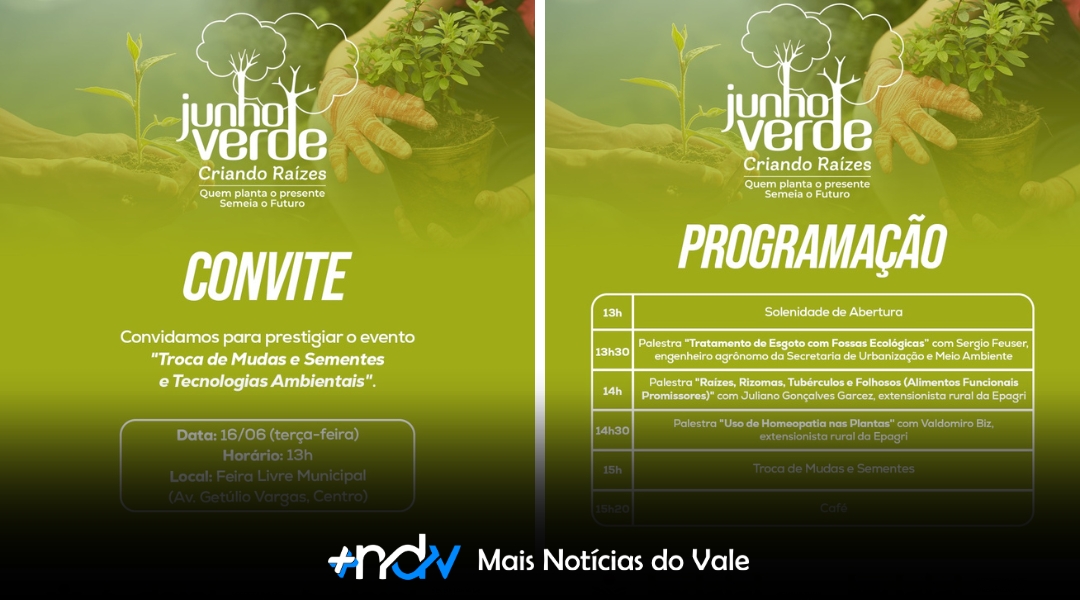 Indaial promove encontro de troca de mudas e palestras ambientais no dia 16 de junho