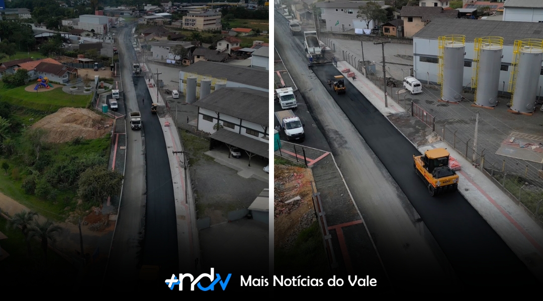 Rua Campinas recebe primeira camada asfáltica em Indaial